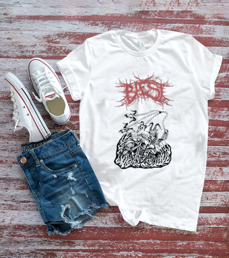 BAEST Biker Goat Rider Chains And Flames T-Shirt