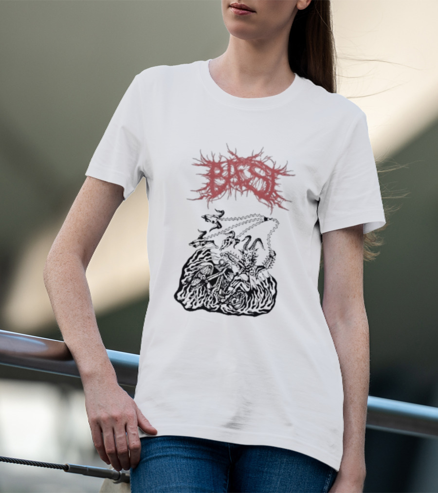 BAEST Biker Goat Rider Chains And Flames T-Shirt