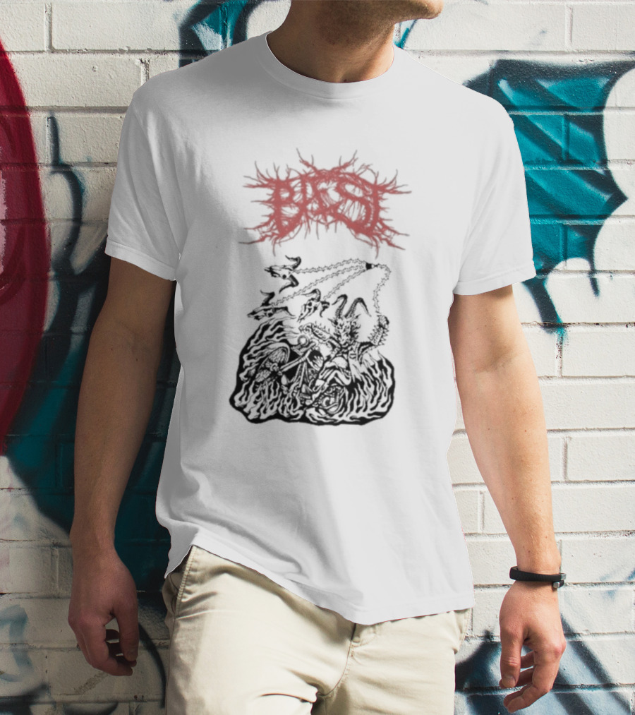 BAEST Biker Goat Rider Chains And Flames T-Shirt