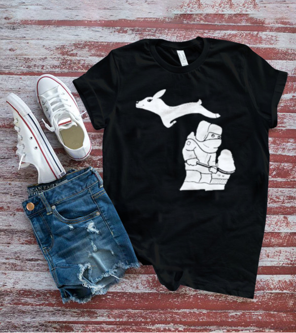 Michigan Winter Snow Shoveling And Leaping Deer T-Shirt
