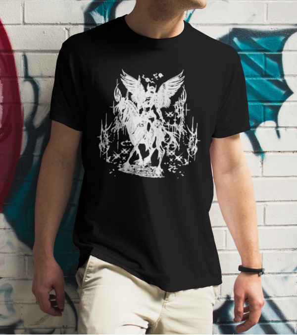 Valkyrae Vintage Dagger Angelic Horse Rider With Wings And Stars T-Shirt