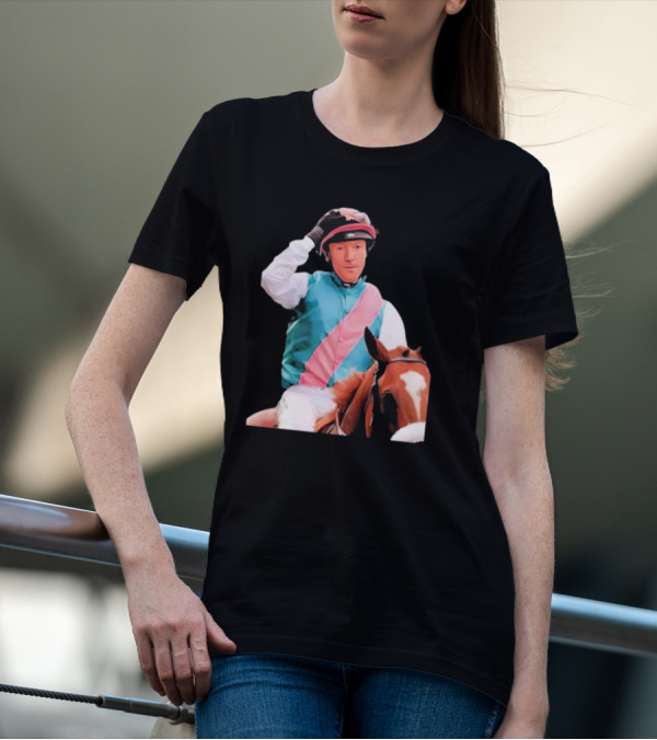 Frankie Dettori Cartoon Jockey Horse Racing Themed Image T-Shirt