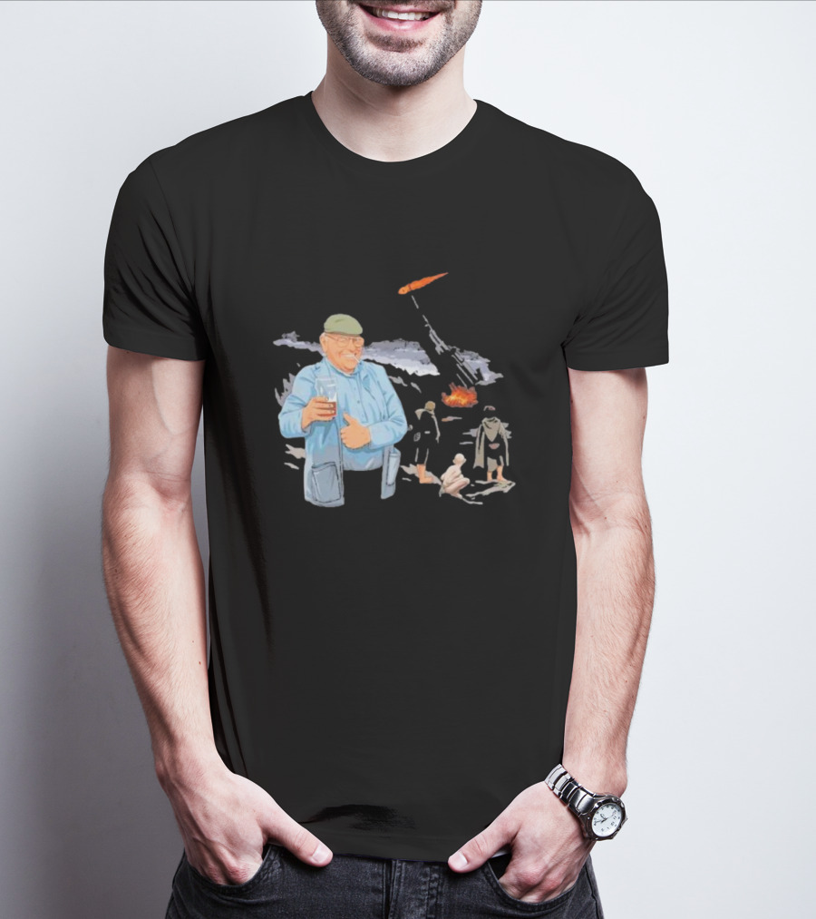 Dibnah Versus Sauron Gandalf, Hobbits, And Industrial Chimney In Middle-earth Scene T-Shirt