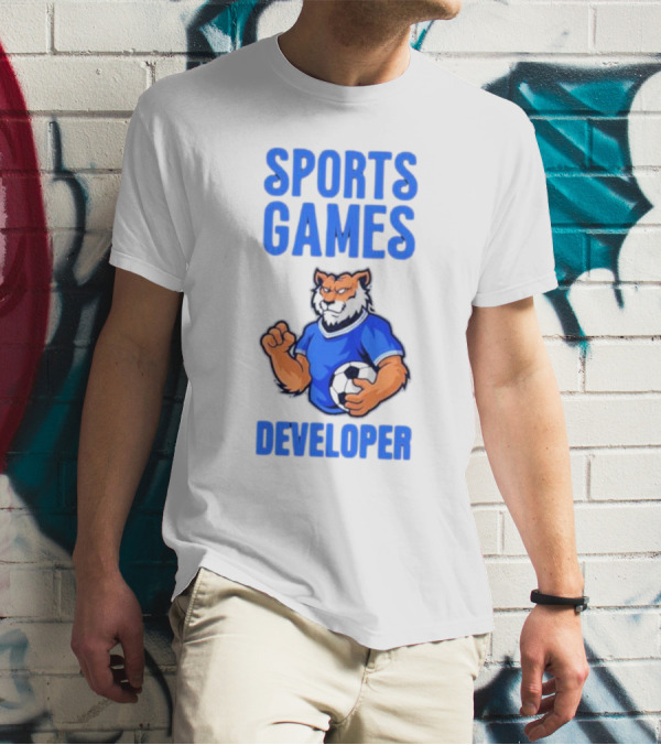Sports Games Developer Tiger Holding Soccer Ball T-Shirt