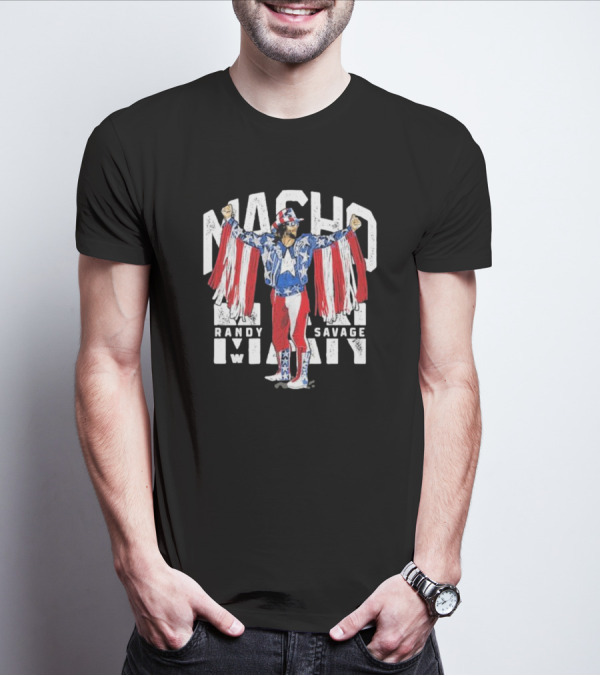 Macho Man Randy Savage Stars And Stripes 500 Level Patriotic Pose T-Shirt