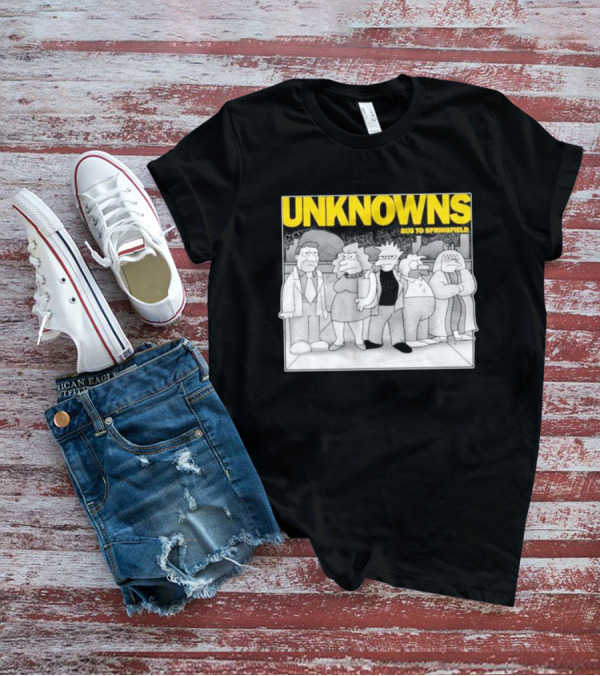 Unknowns Bus To Springfield Cartoon Characters In Black And White Scene T-Shirt