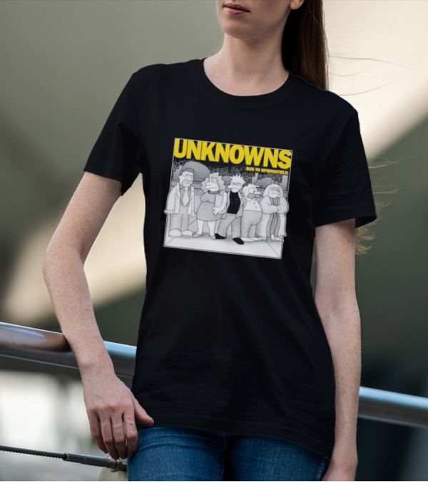 Unknowns Bus To Springfield Cartoon Characters In Black And White Scene T-Shirt