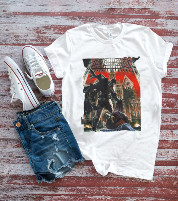 Batman Arkham Asylum Gothic Gate Dynamic Red Background Scene T-Shirt