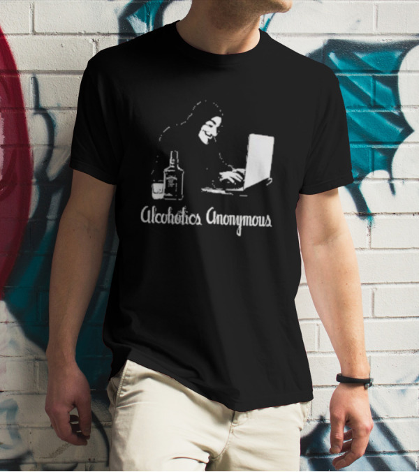 Alcoholics Anonymous Guy Fawkes Mask Hacker With Laptop T-Shirt