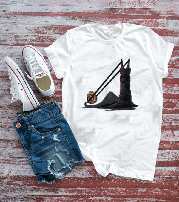 Dark Slingshot Eye Tower With Mountain In Background T-Shirt