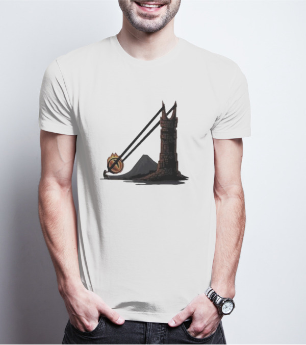 Dark Slingshot Eye Tower With Mountain In Background T-Shirt