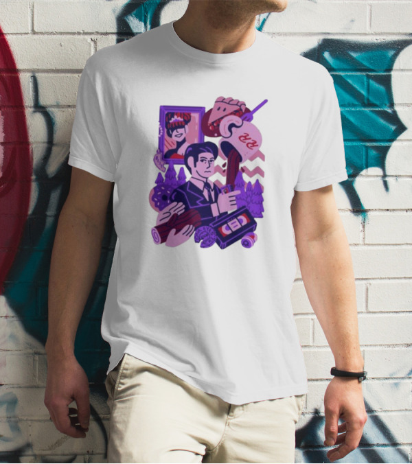Theyetee Meanwhile Twin Peaks Agent Cooper Coffee Donuts Log VCR T-Shirt