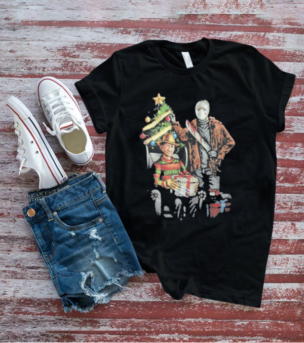 Jason Voorhees Freddy Krueger Christmas Horror Icons Holiday Scene T-Shirt
