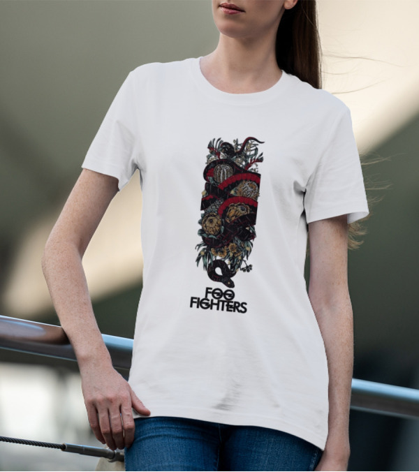 Foo Fighters Floral And Snake Imagery Dark T-Shirt