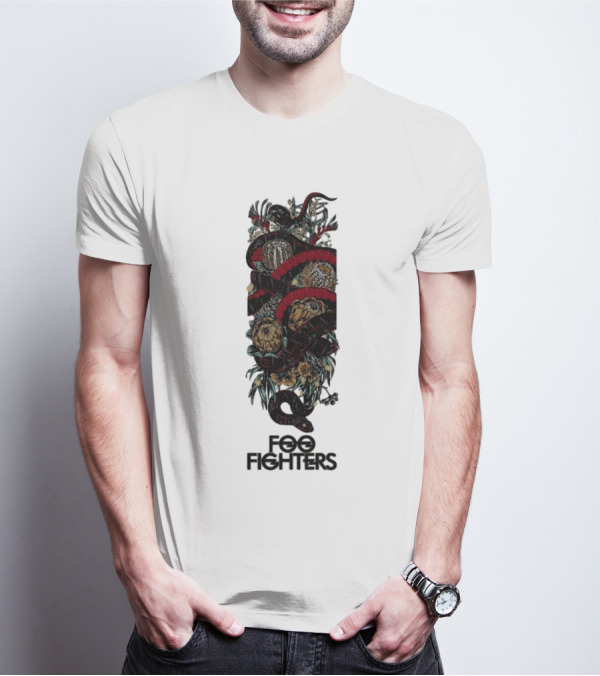 Foo Fighters Floral And Snake Imagery Dark T-Shirt