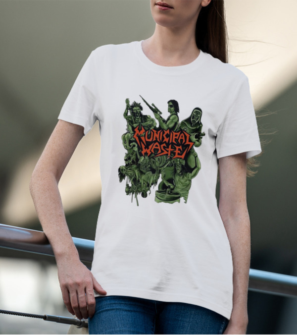 Municipal Waste Zombie Collage With Gas Masks And Weapons T-Shirt