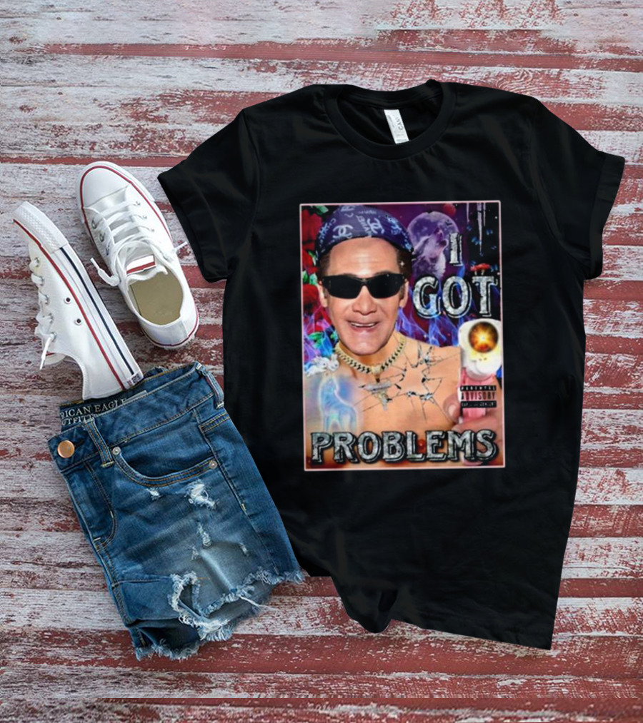 The Jersey Outlaw I Got Problems Colorful Portrait With Sunglasses And Explosive Background T-Shirt