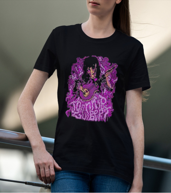 Zombie Johnnie Guilbert Playing Guitar With Purple Background T-Shirt