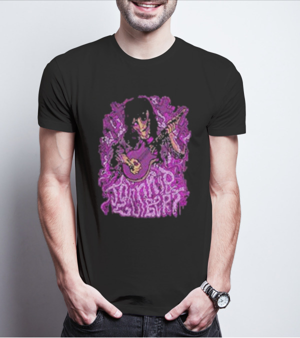 Zombie Johnnie Guilbert Playing Guitar With Purple Background T-Shirt