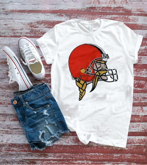 Quality Jay Cuda Browns Vikings Dual Logo Helmet T-Shirt