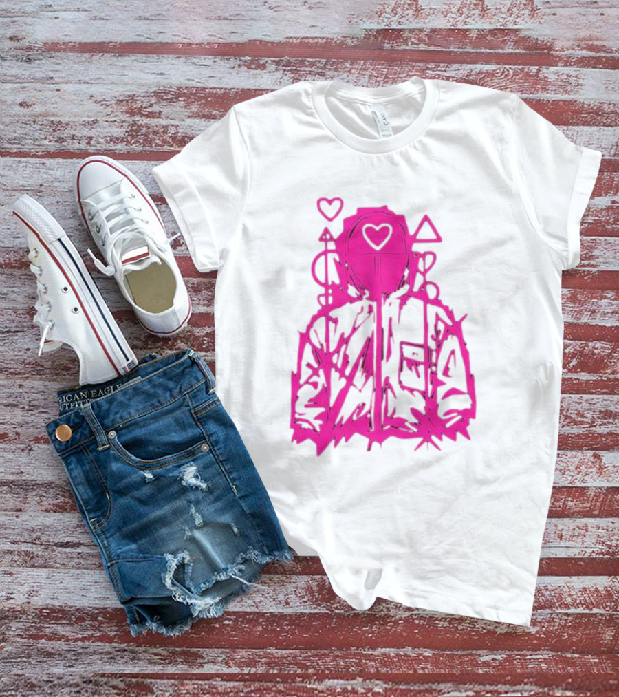Squid Game Pink Hooded Circle Heart Triangle Symbols T-Shirt