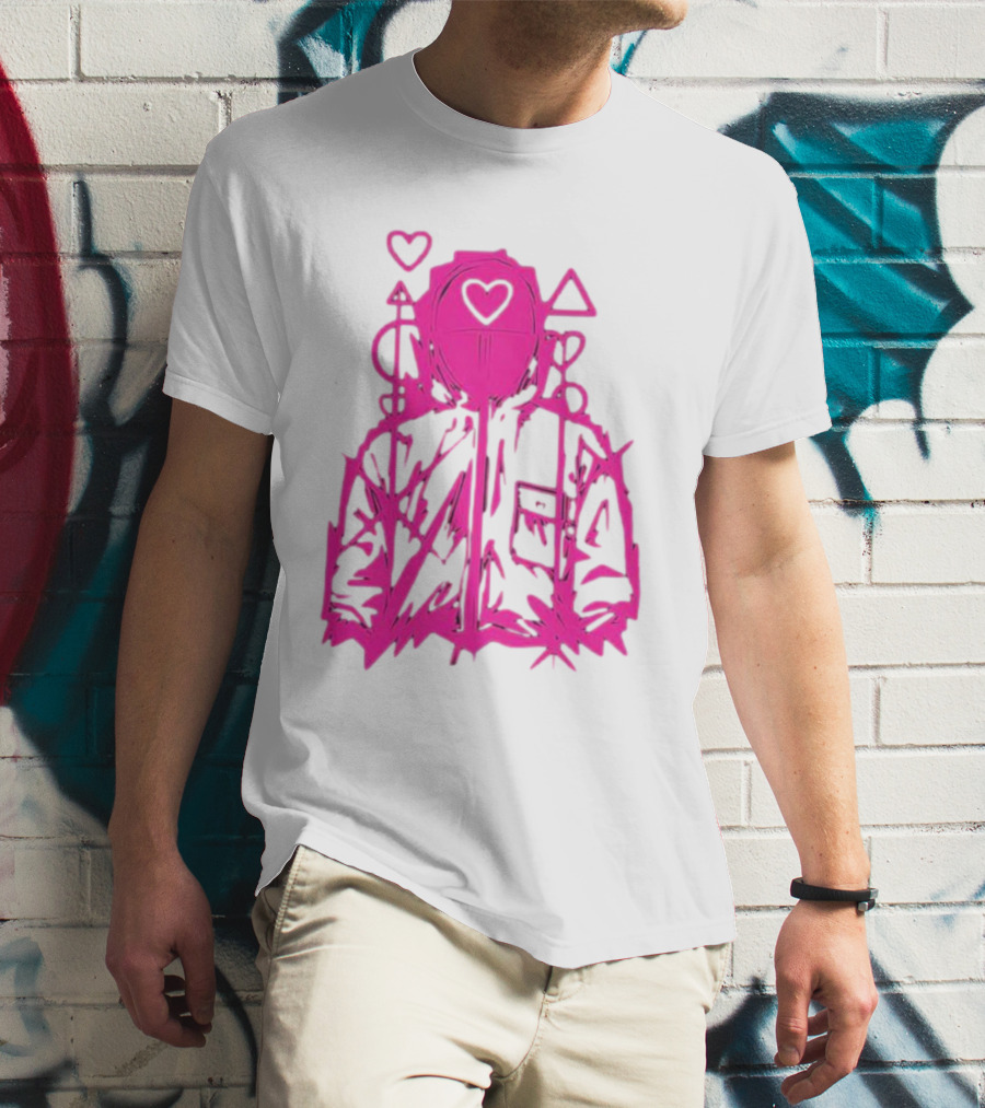 Squid Game Pink Hooded Circle Heart Triangle Symbols T-Shirt