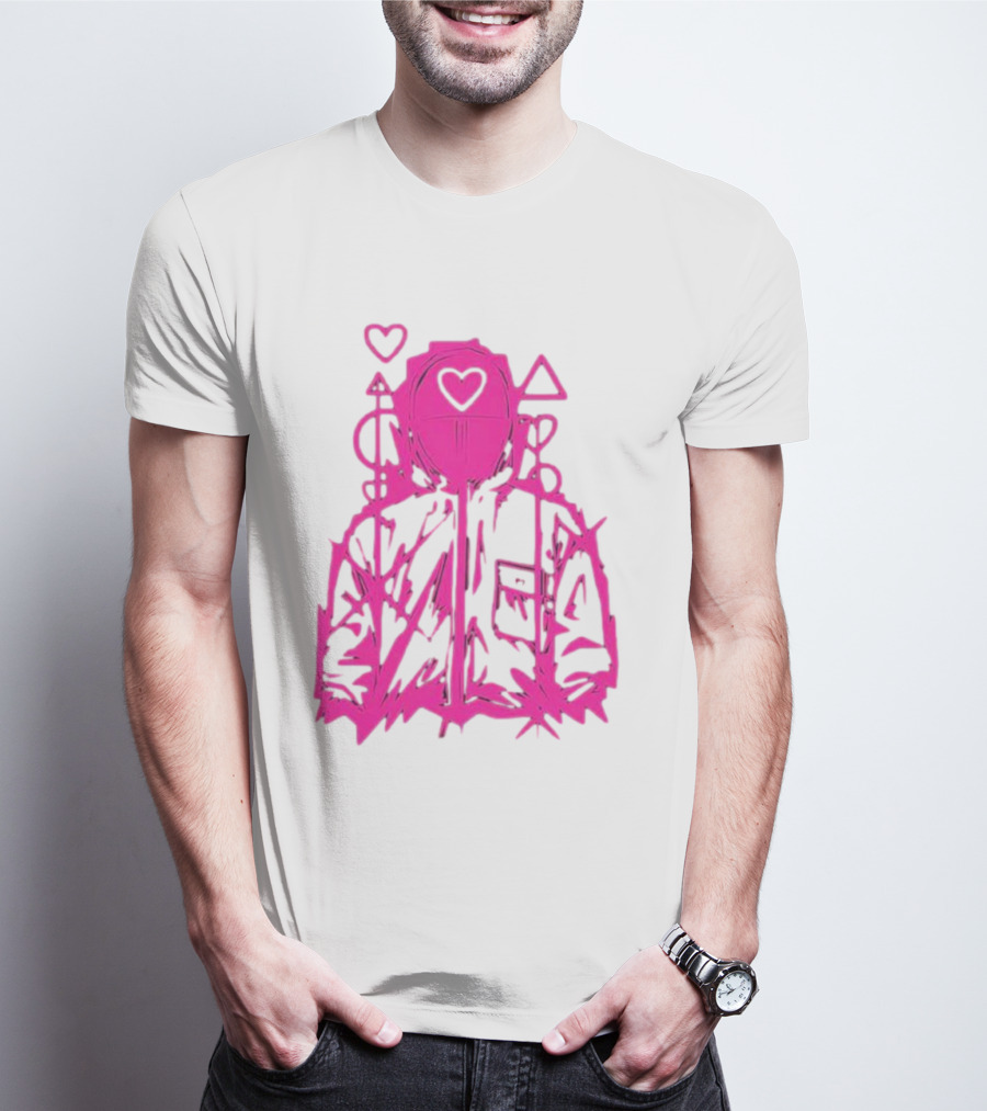Squid Game Pink Hooded Circle Heart Triangle Symbols T-Shirt