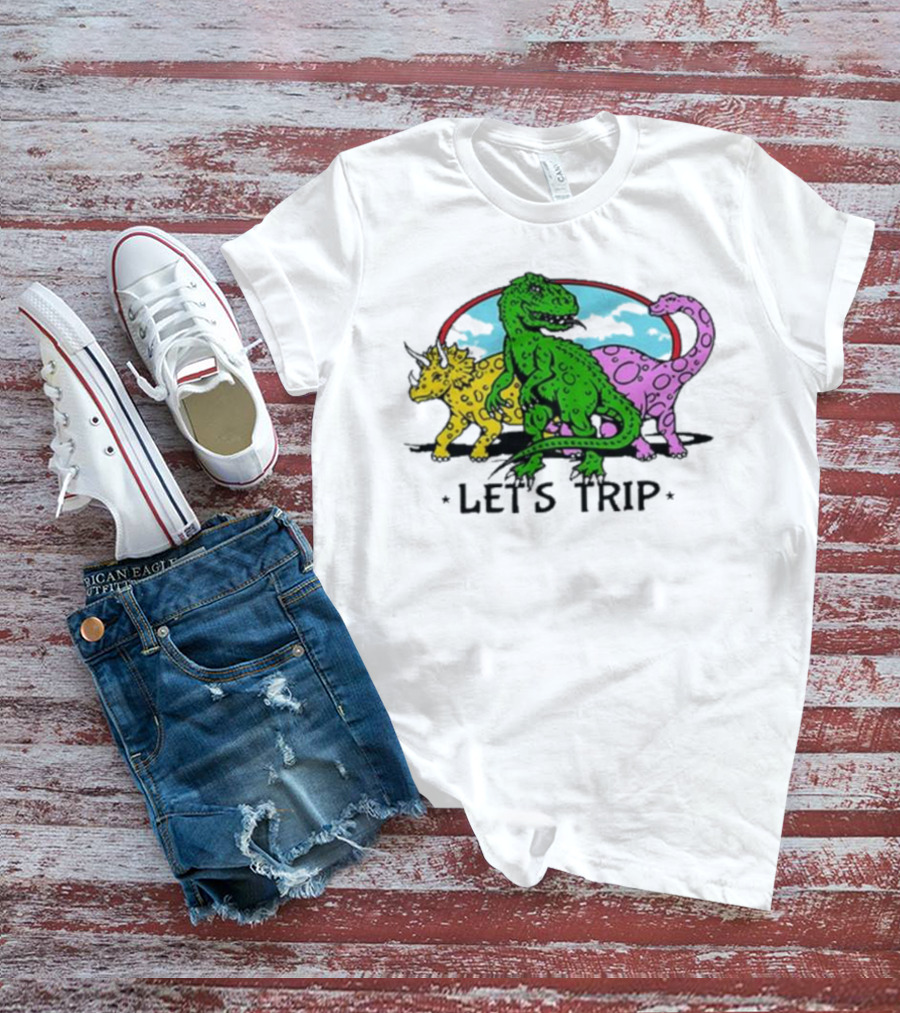 Sturniolo Let's Trip Dinosaur Colorful T-Rex Triceratops Brontosaurus Adventure T-Shirt