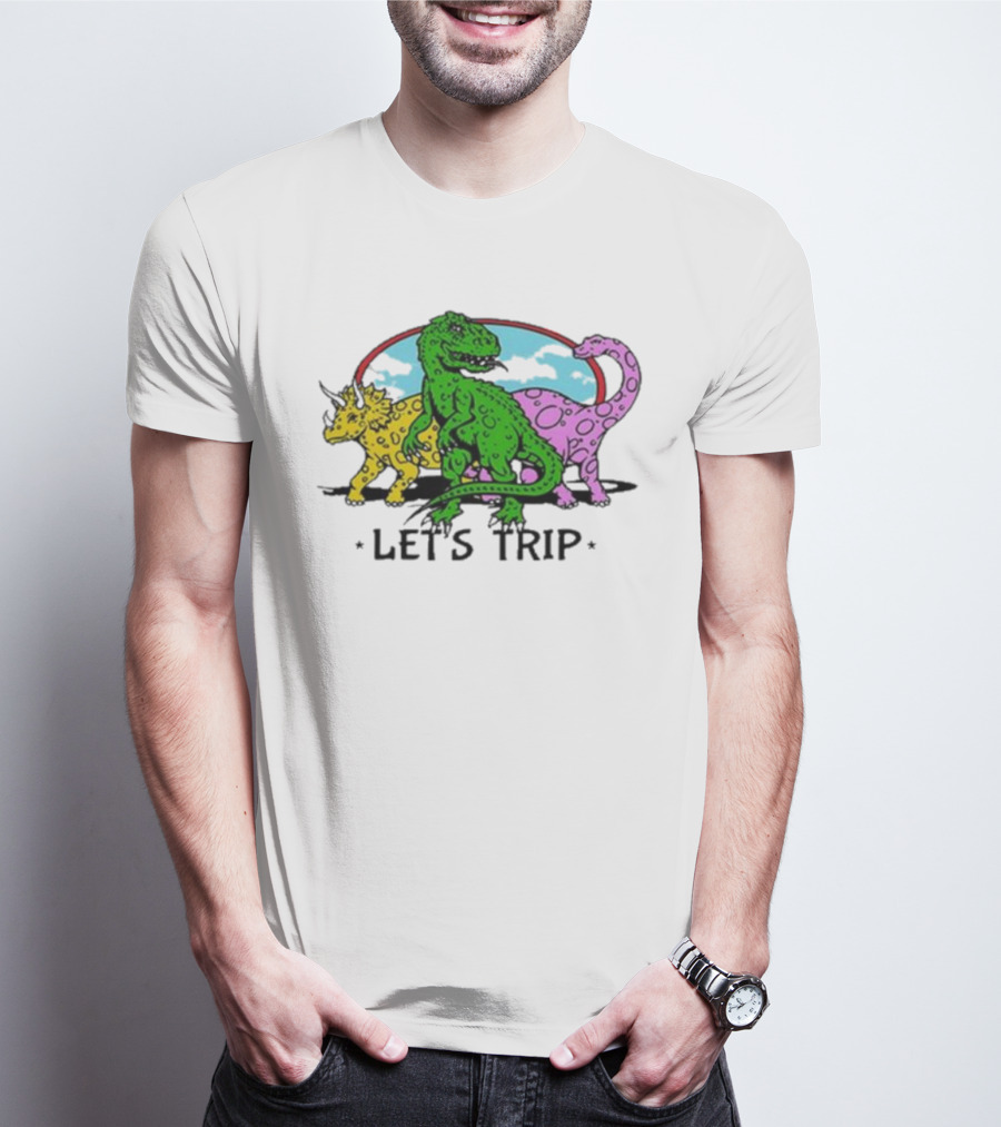 Sturniolo Let's Trip Dinosaur Colorful T-Rex Triceratops Brontosaurus Adventure T-Shirt