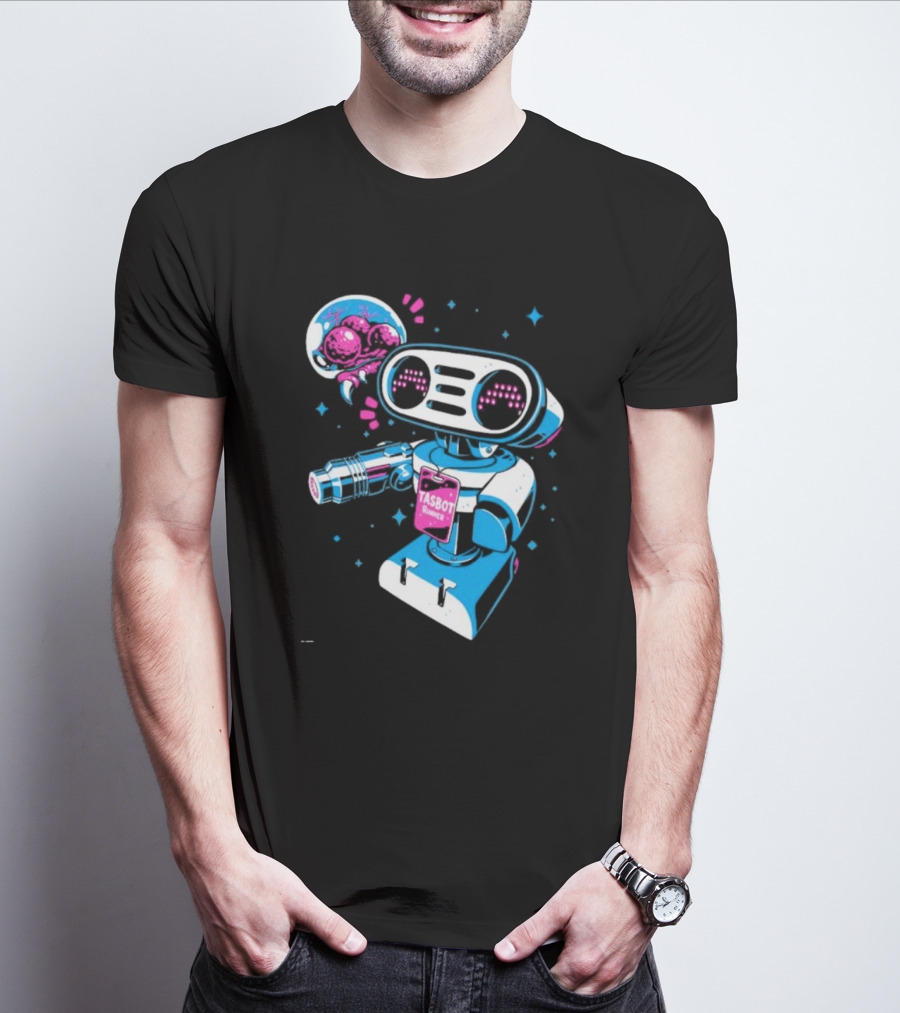 Tasbeam Tasbot Runner Robot With Alien Planet And Retro Sci-Fi Elements T-Shirt