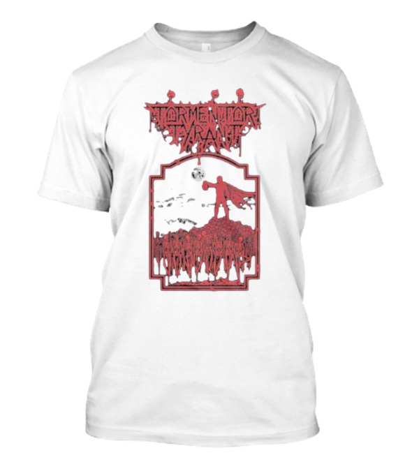 Tormentor Tyrant Red Figure Standing Amidst Crowd Under Moon T-Shirt