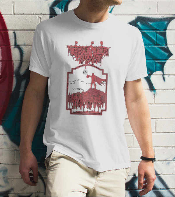 Tormentor Tyrant Red Figure Standing Amidst Crowd Under Moon T-Shirt