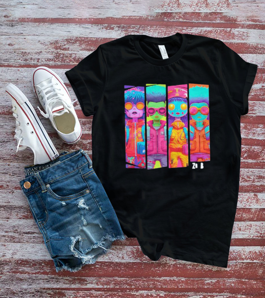 Zombie Quad Neon Colorful Character Stripes ZO B T-Shirt