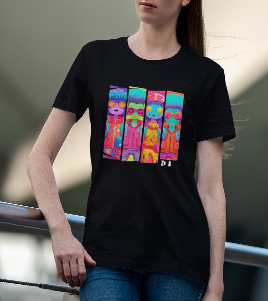 Zombie Quad Neon Colorful Character Stripes ZO B T-Shirt