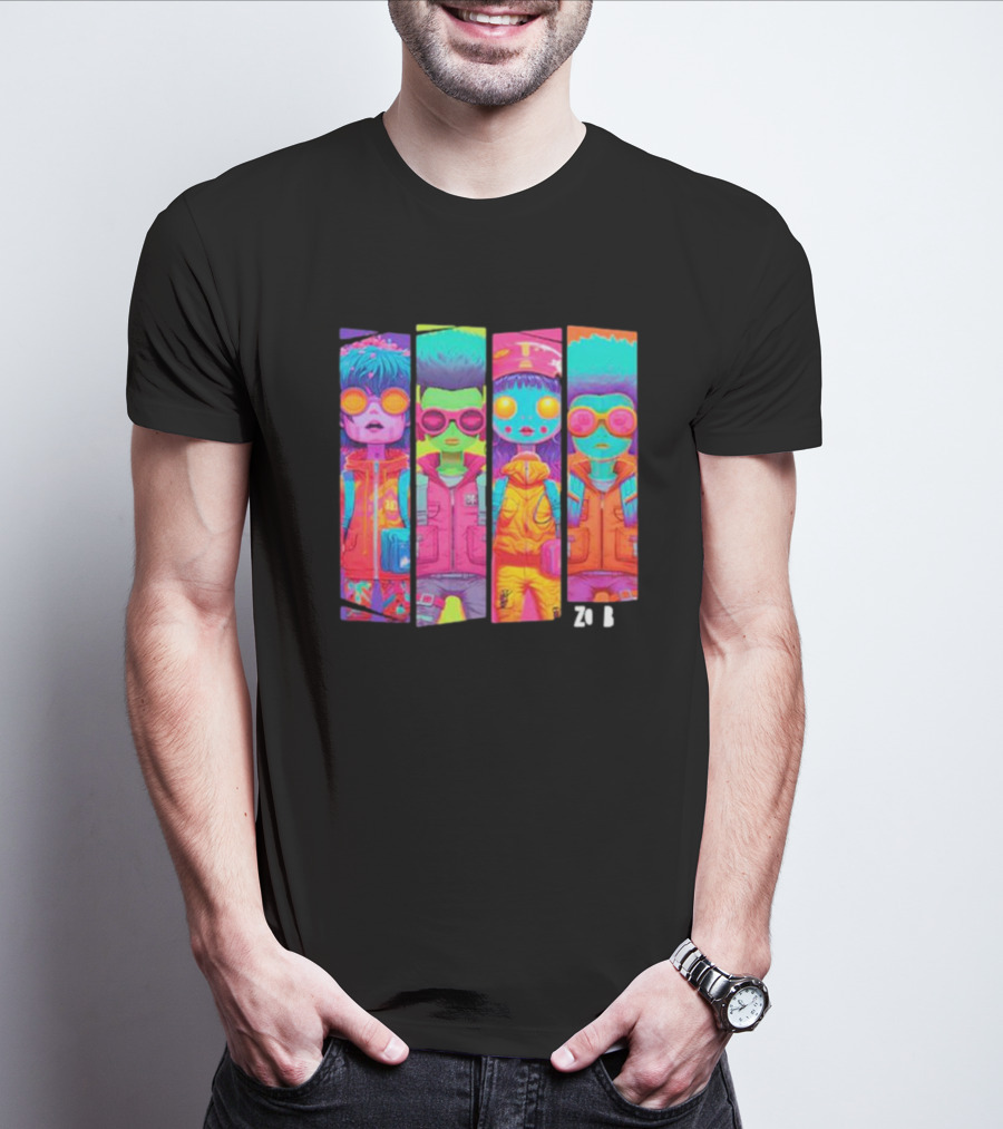 Zombie Quad Neon Colorful Character Stripes ZO B T-Shirt