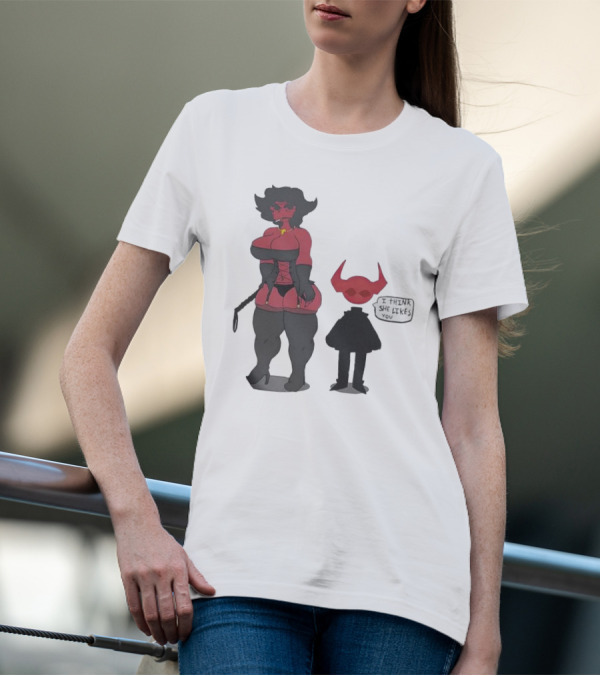 Thewboy I Think She Likes You Dark Humorous Cartoon Characters T-Shirt