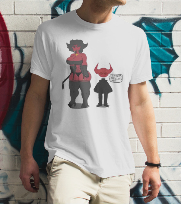 Thewboy I Think She Likes You Dark Humorous Cartoon Characters T-Shirt