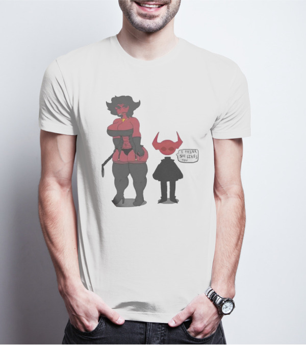 Thewboy I Think She Likes You Dark Humorous Cartoon Characters T-Shirt