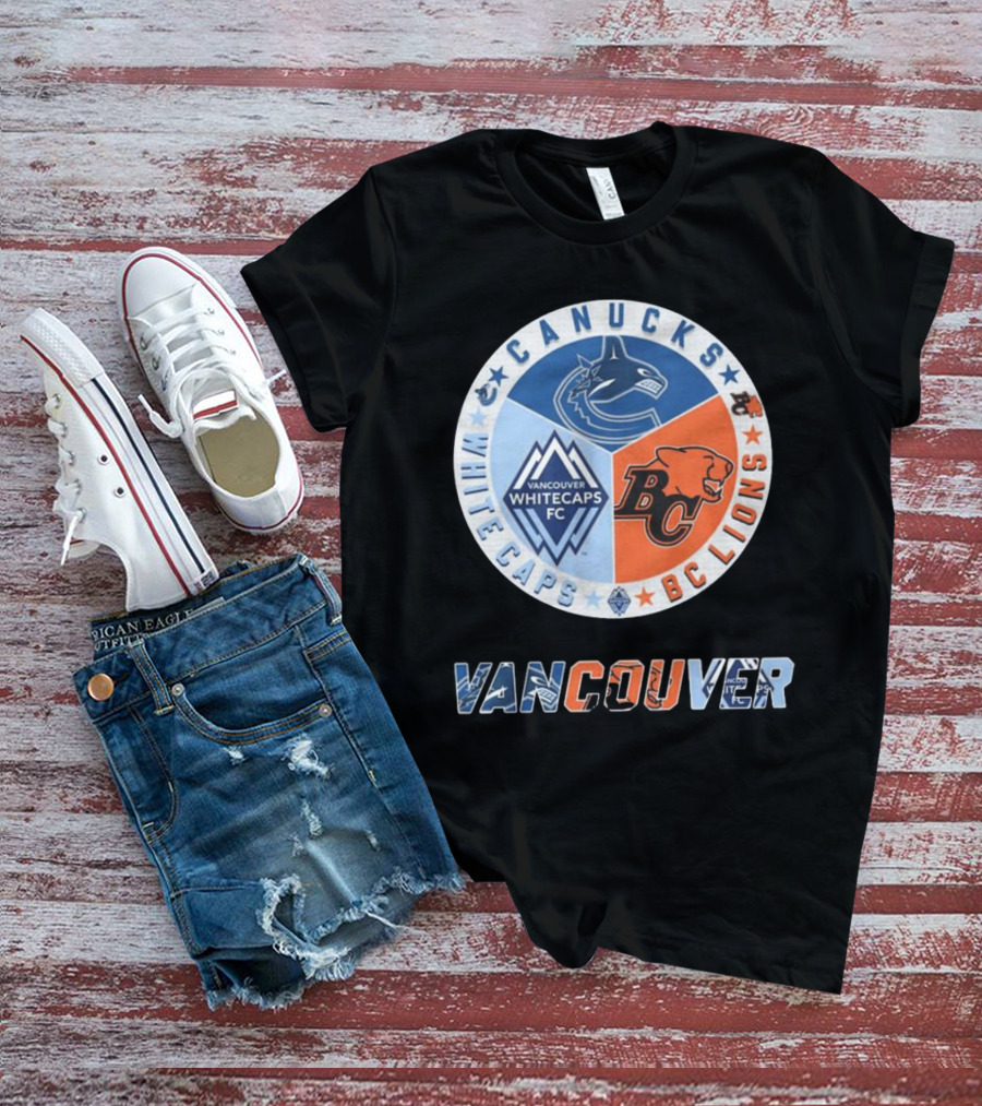 Vancouver Canucks Whitecaps BC Lions Logos Emblem T-Shirt