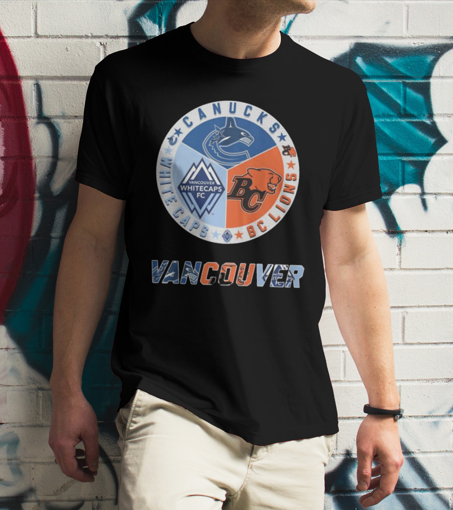Vancouver Canucks Whitecaps BC Lions Logos Emblem T-Shirt