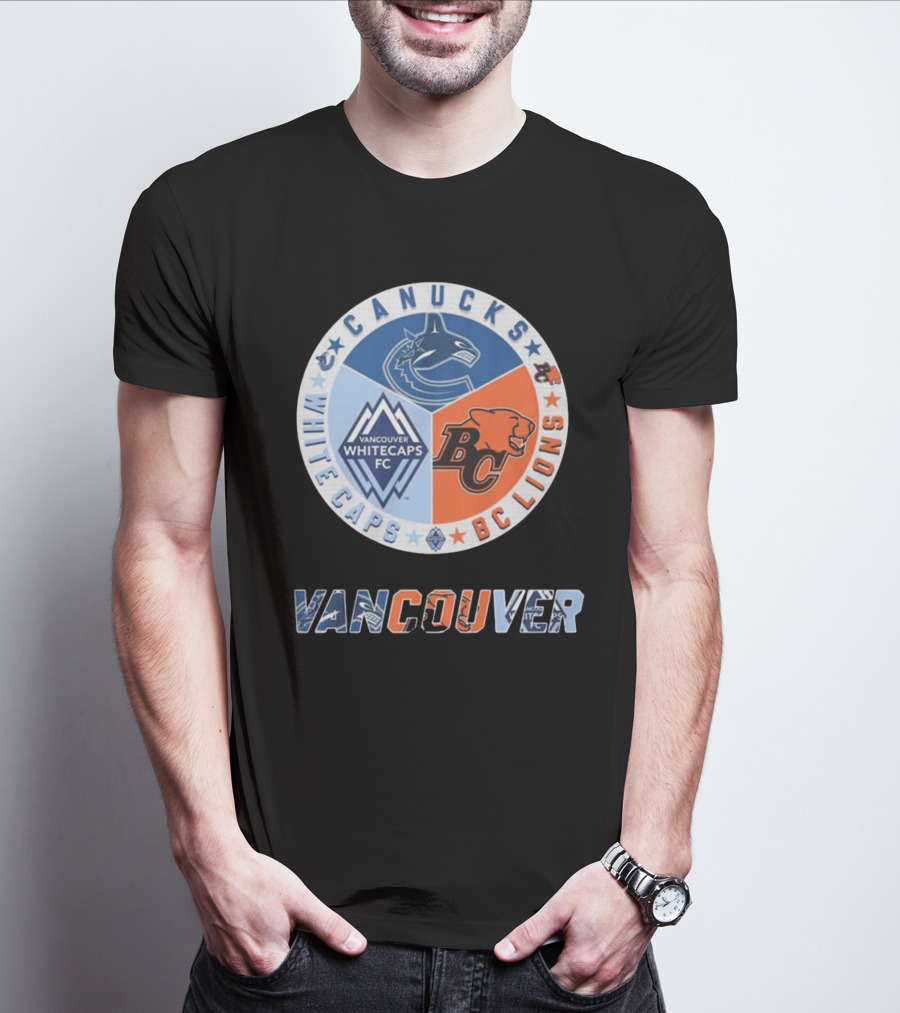 Vancouver Canucks Whitecaps BC Lions Logos Emblem T-Shirt