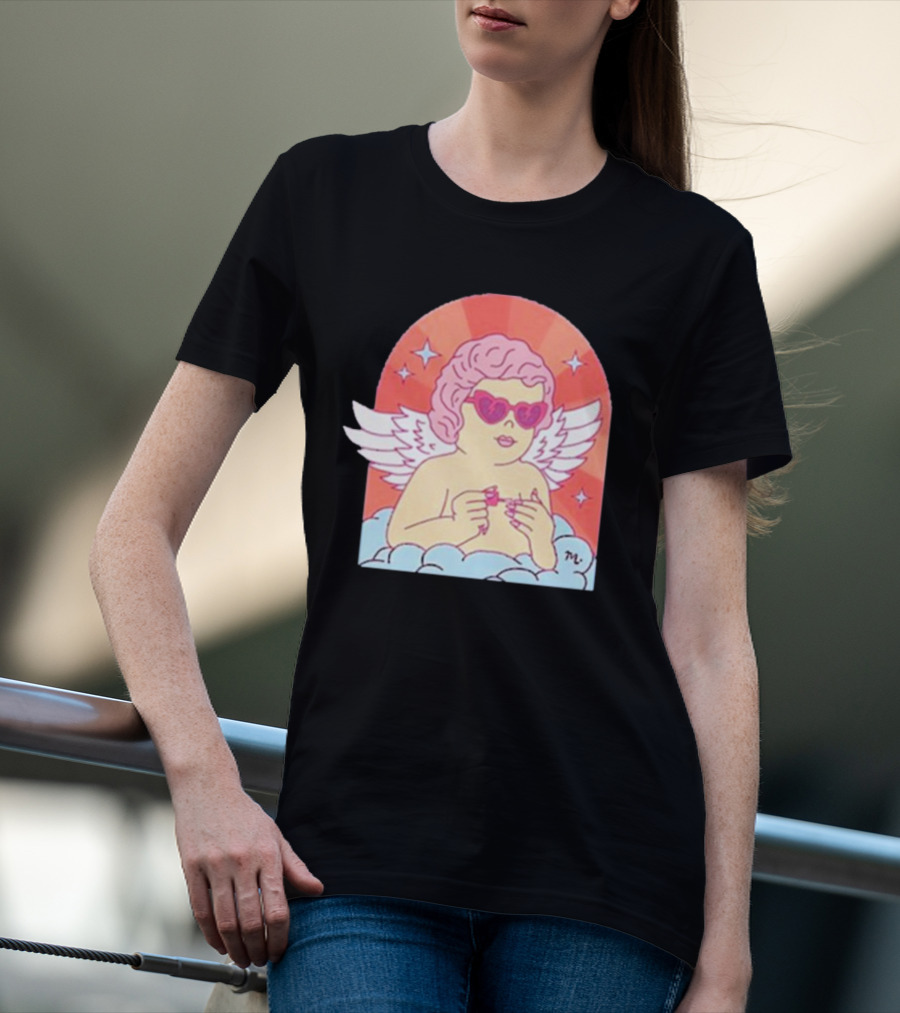 Maniology Cupid's Nail Spa Cherub With Heart Sunglasses And Wings T-Shirt
