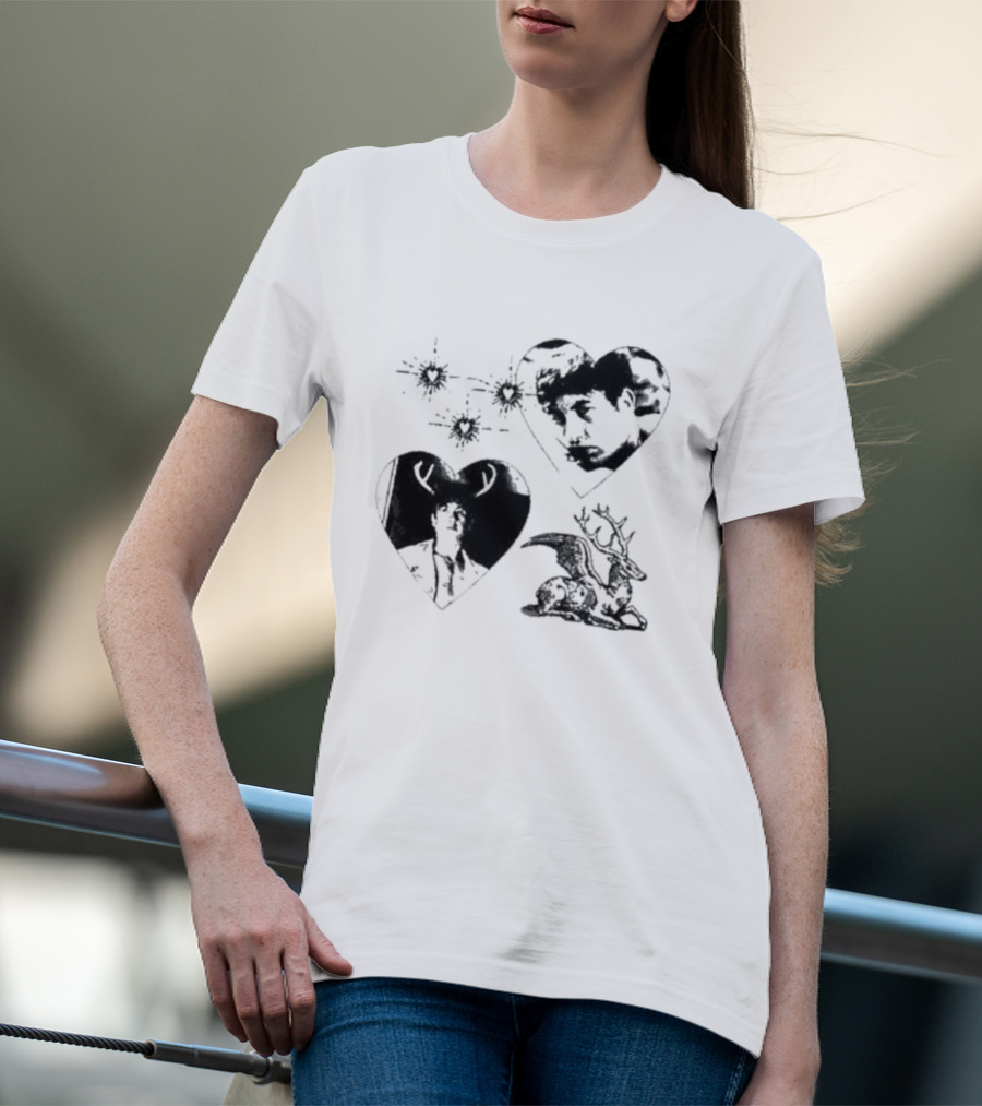 Mustardyardpress Store Oliver Hearts Deer And Faces T-Shirt