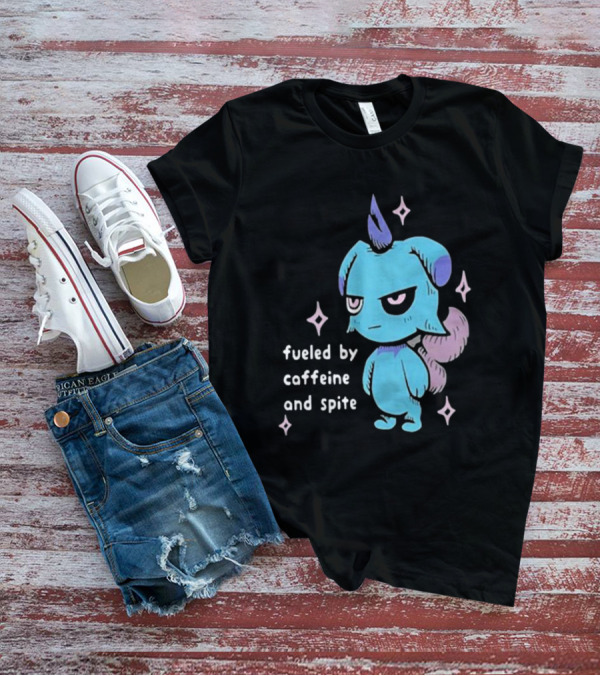 Palworld Fueled By Caffeine And Spite Blue Creature With Pink Stars T-Shirt