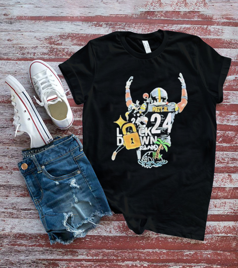 Peezy Jr 24 Lock Down Island Football Celebration With Palm Tree And Lock T-Shirt
