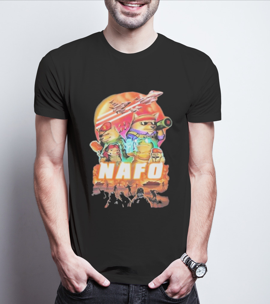 Bösartiger Nafo Warriors X Grandpa Yurko Fighter Jets And Soldiers Battle Scene T-Shirt