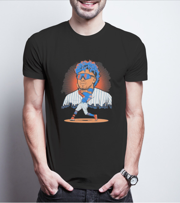 Francisco Lindor Baseball Player Skyline Batting Pose T-Shirt
