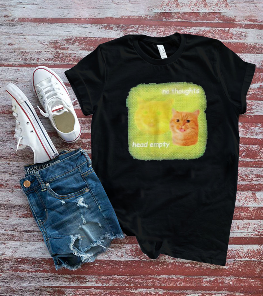 No Thoughts Head Empty Cat Meme Green Background T-Shirt