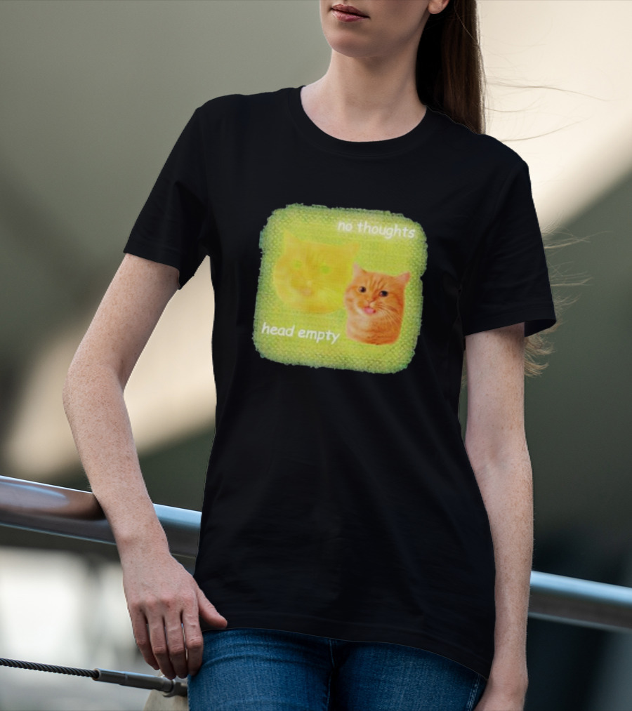 No Thoughts Head Empty Cat Meme Green Background T-Shirt