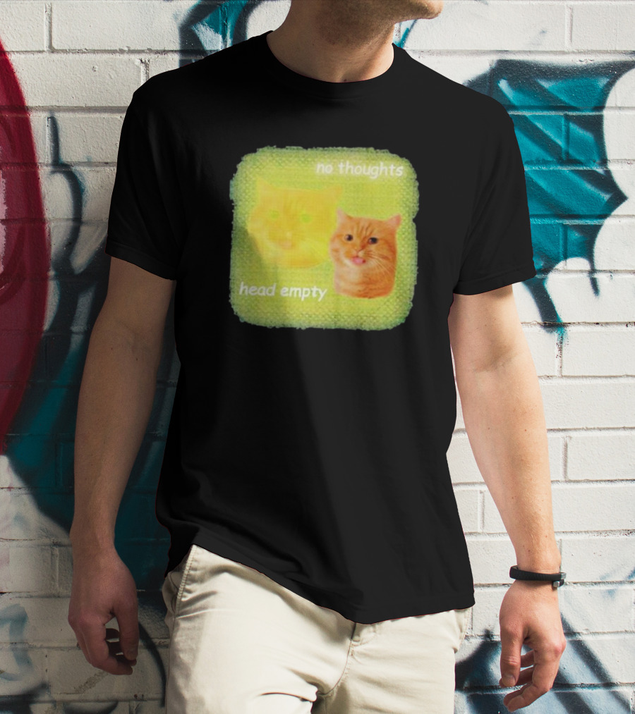 No Thoughts Head Empty Cat Meme Green Background T-Shirt